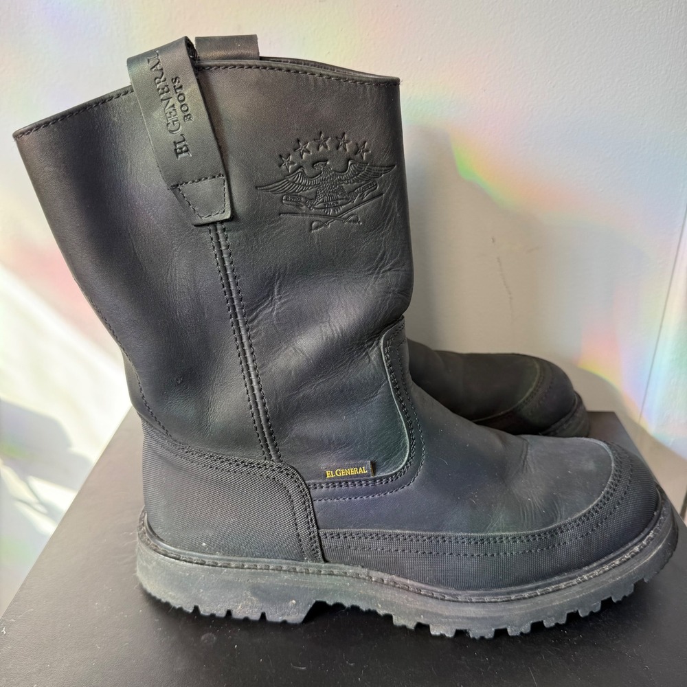 VTG 90s El General Leather Work Boots Embossed‎ Leather Mens Sz 10 Black Utility